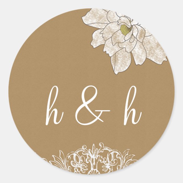 Sticker Rond Mariage papier Kraft : Phoques (Devant)