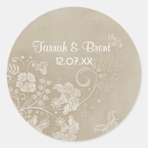 Sticker Rond Mariage papillon de dentelle florale