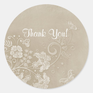 Sticker Rond Mariage papillon de dentelle florale