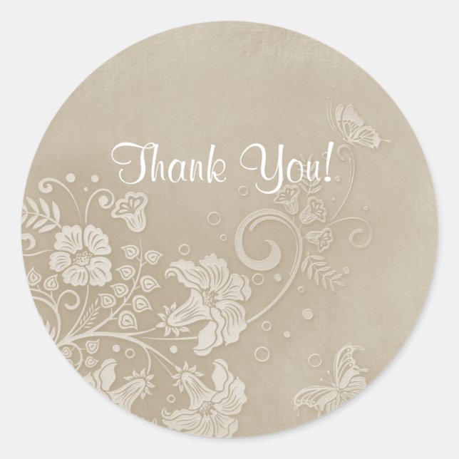 Sticker Rond Mariage papillon de dentelle florale (Devant)