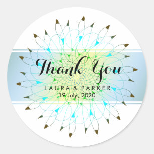 Sticker Rond Mariage Parties scintillant Merci Floral bleu