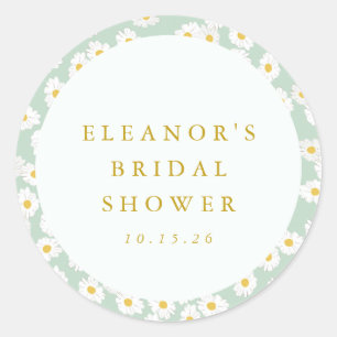 Sticker Rond Mariage Pastel Menthe Sauge Daisy Floral Personnal