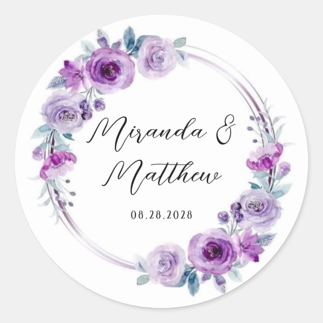 Sticker Rond Mariage Peonies d'aquarelle violette (Devant)