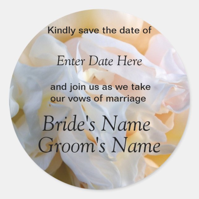 Sticker Rond Mariage Peony & Cream ou Invitation de douche (Devant)