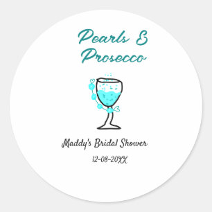 Sticker Rond Mariage perles et prosecco nom bleu noir