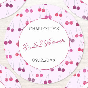 Sticker Rond Mariage personnalisé aquarelle rose cerise
