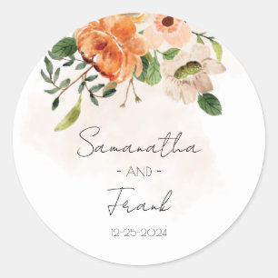 Sticker Rond Mariage personnalisé aux fleurs de pêche