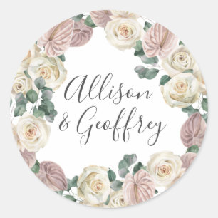 Sticker Rond Mariage personnalisé aux roses et orchidées à l'aq