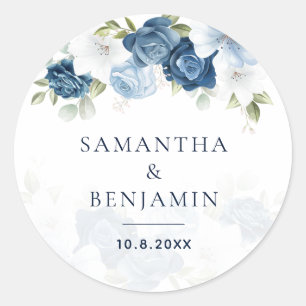 Sticker Rond Mariage personnalisé avec motif floral à l'aquarel
