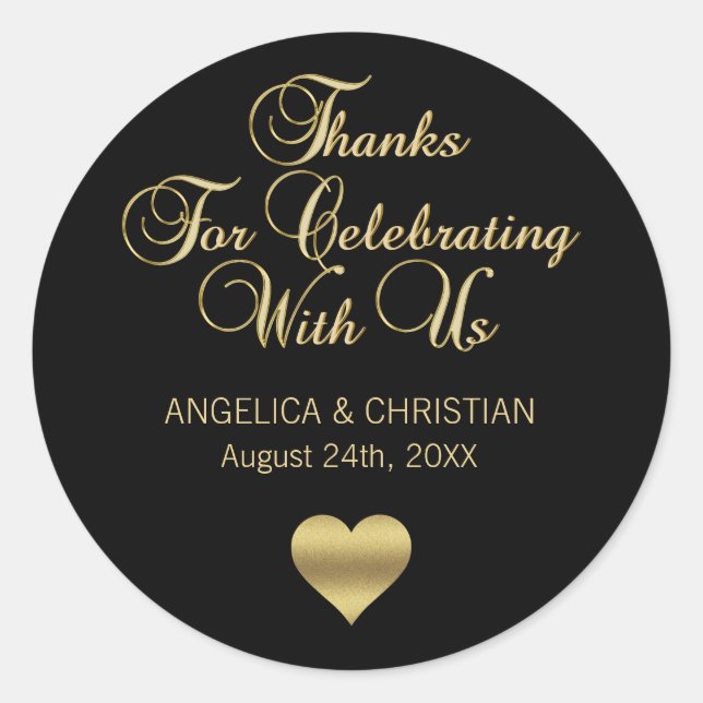 Sticker Rond Mariage personnalisé Black Color Gold Merci (Devant)