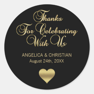 Sticker Rond Mariage personnalisé Black Color Gold Merci