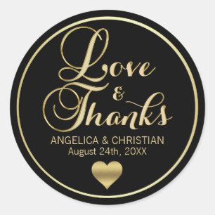 Sticker Rond Mariage personnalisé Black Gold LOVE & MERCI