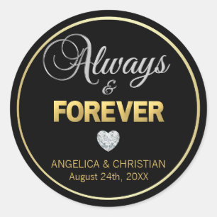 Sticker Rond Mariage personnalisé Black Gold TOUJOURS & FOREVER