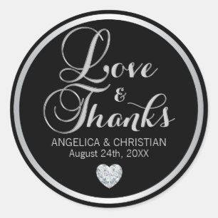 Sticker Rond Mariage personnalisé Black Silver LOVE & MERCI