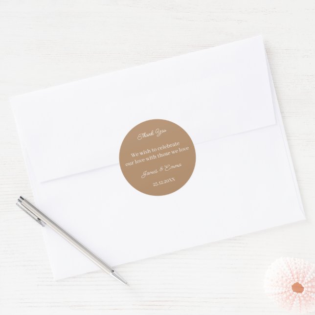 Sticker Rond Mariage personnalisé Brown simple (Enveloppe)