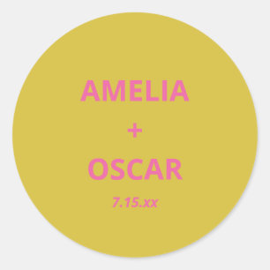 Sticker Rond Mariage personnalisé chartreuse rose jaune moderne