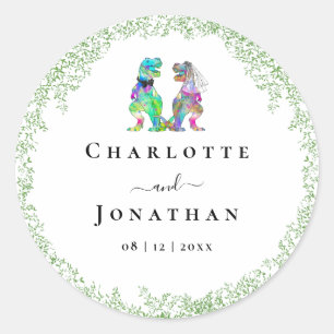 Sticker Rond Mariage personnalisé de dinosaure drôle de mariée