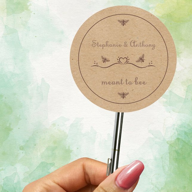Sticker Rond Mariage personnalisé de l'abeille rustique censé ê (Créateur téléchargé)