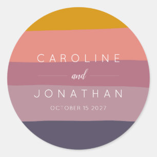 Sticker Rond Mariage personnalisé élégant à rayures de mauve et
