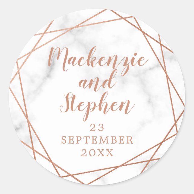 Sticker Rond Mariage personnalisé en cuivre géométrique (Devant)