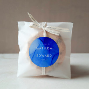 Sticker Rond Mariage personnalisé encre moderne gras bleu marin
