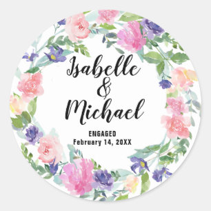 Sticker Rond Mariage personnalisé Fiançailles rose violet