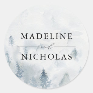 Sticker Rond Mariage personnalisé Forêt d'Hiver Élégante