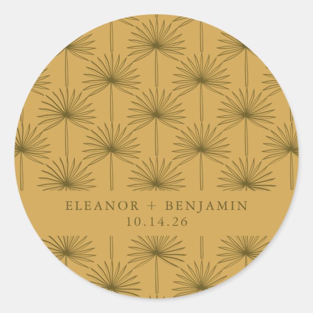 Sticker Rond Mariage Personnalisé Jaune à feuilles de palme Bot (Devant)