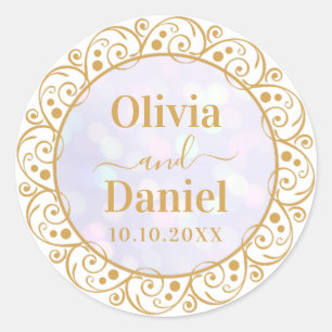 Sticker Rond Mariage Personnalisé Luxe Vintage Doré Élégant