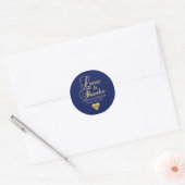 Sticker Rond Mariage PERSONNALISÉ MARINE BLUE Gold LOVE & MERCI (Enveloppe)