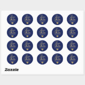 Sticker Rond Mariage PERSONNALISÉ MARINE BLUE Gold LOVE & MERCI (Feuille)