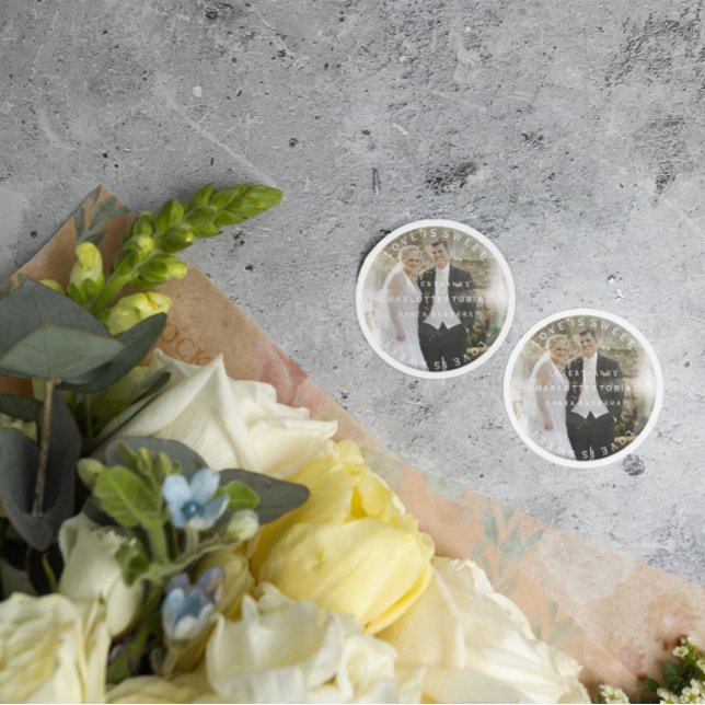 Sticker Rond Mariage personnalisé Merci Golden Confetti Photo (Custom Wedding Thanks Golden Confetti Photo Classic Round Sticker)