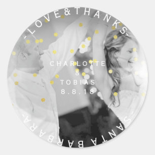 Sticker Rond Mariage personnalisé Merci photo Golden Dots Confe