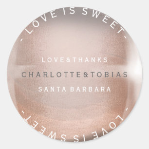 Sticker Rond Mariage personnalisé Merci Rose Rose Or Verre