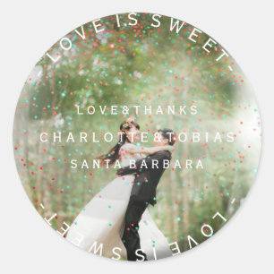 Sticker Rond Mariage personnalisé Merci Turquoise Pink Photo Ba