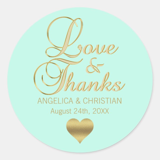 Sticker Rond Mariage personnalisé MINT Gold LOVE & THANES (Devant)