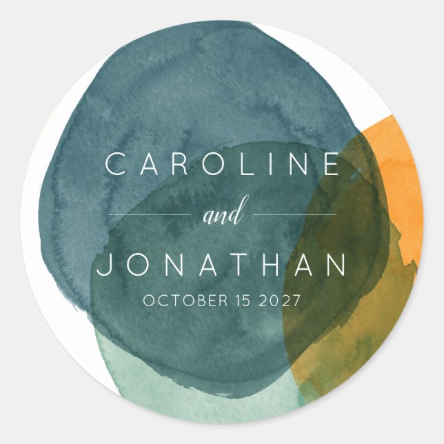 Sticker Rond Mariage personnalisé Moderne Elégant Aquarelle Ver (Devant)