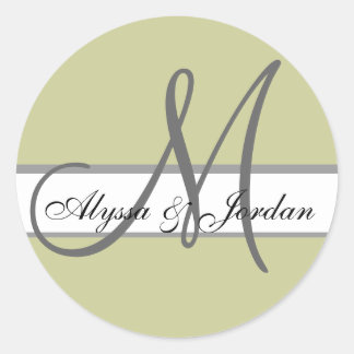 Sticker Rond Mariage personnalisé Monogramme et noms Taupe et s