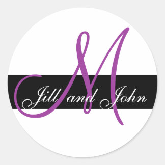 Sticker Rond Mariage personnalisé Monogramme initial & noms pou