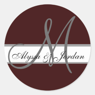 Sticker Rond Mariage Personnalisé Monogramme & Noms Chocolat Sc
