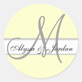 Sticker Rond Mariage Personnalisé Monogramme & Noms Phoque gris