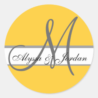 Sticker Rond Mariage Personnalisé Monogramme & Noms Phoque Jaun