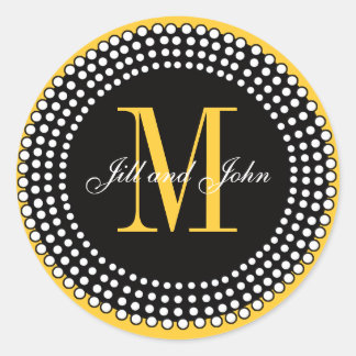 Sticker Rond Mariage Personnalisé Monogramme & Noms Sceau Jaune