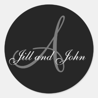 Sticker Rond Mariage Personnalisé Monogramme & Noms Sceau noir