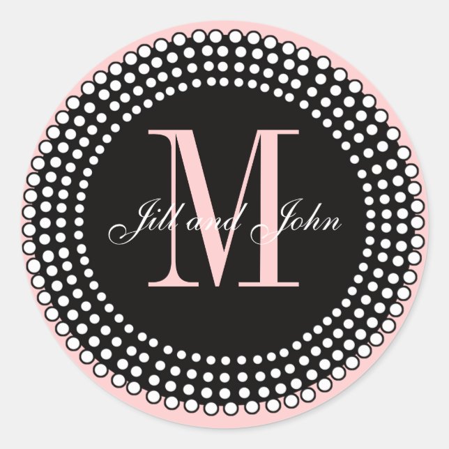 Sticker Rond Mariage Personnalisé Monogramme & Noms Sceau noir  (Devant)