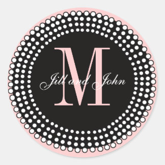 Sticker Rond Mariage Personnalisé Monogramme & Noms Sceau noir 