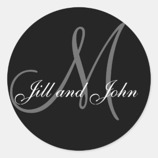Sticker Rond Mariage Personnalisé Monogramme & Noms Sceau noir