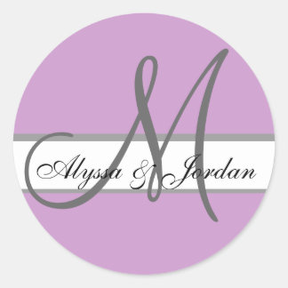 Sticker Rond Mariage Personnalisé Monogramme & Noms Sceau pourp