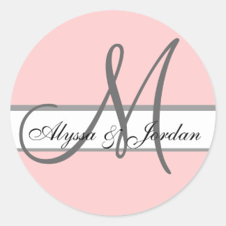 Sticker Rond Mariage Personnalisé Monogramme & Noms Sceau rose 