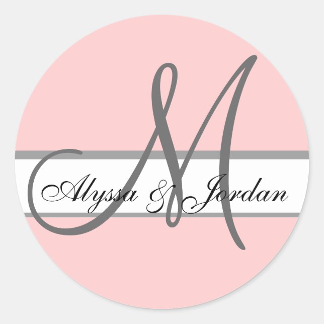 Sticker Rond Mariage Personnalisé Monogramme & Noms Sceau rose  (Devant)